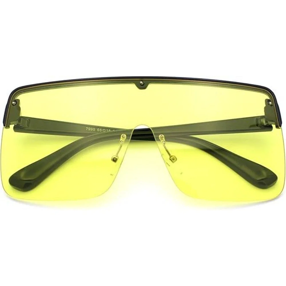 Shield Sunglasses Yellow Lens Flat Top Oversized Fashion Square Trendy Beach New